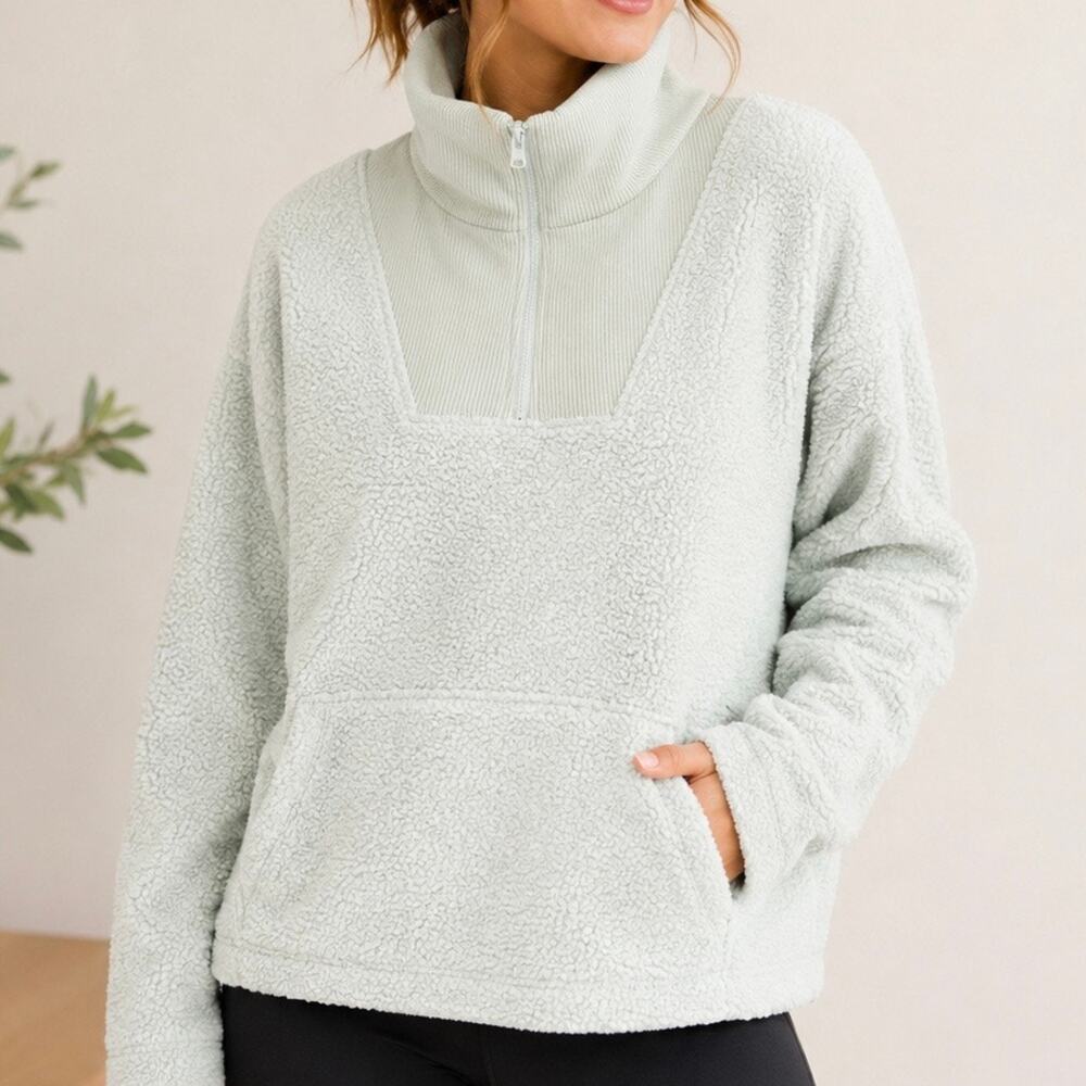LANDS’ END | Ice Mint Green Sherpa Quarter Zip Fleece Pullover Plus | Size 2X